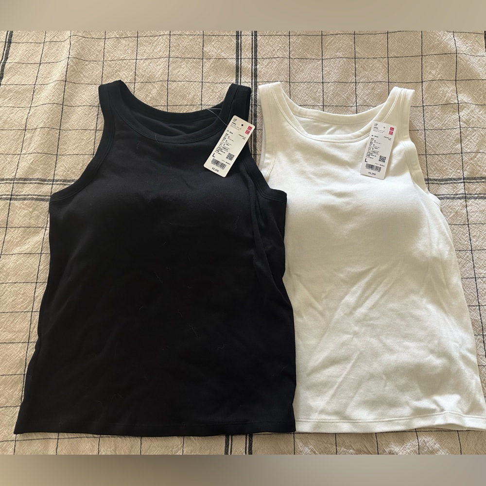 Uniqlo Black and White Women's Tank Tops